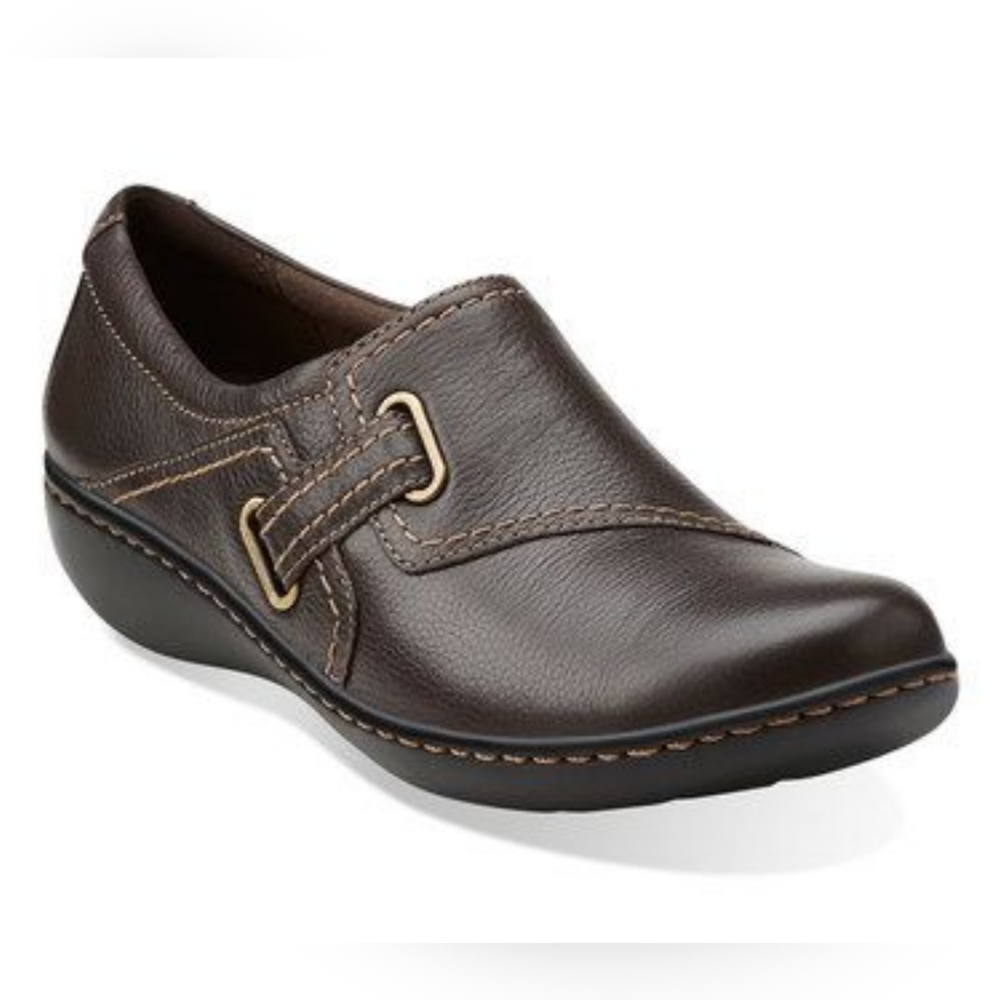 Clarks Ashland Blush, Mid Brown, Leather Slip-On Loafers, Size 6